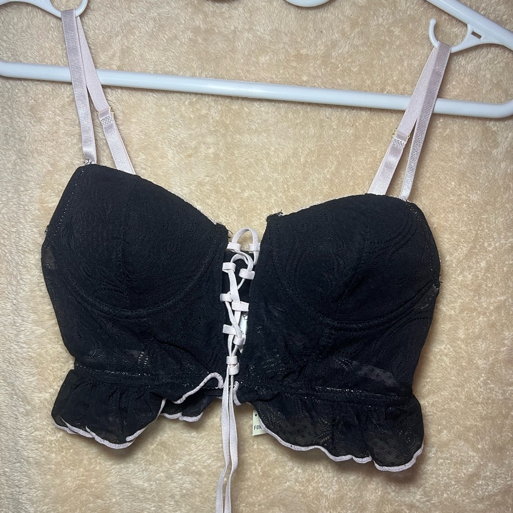Forever 21 Black Lace Bustier with White Straps